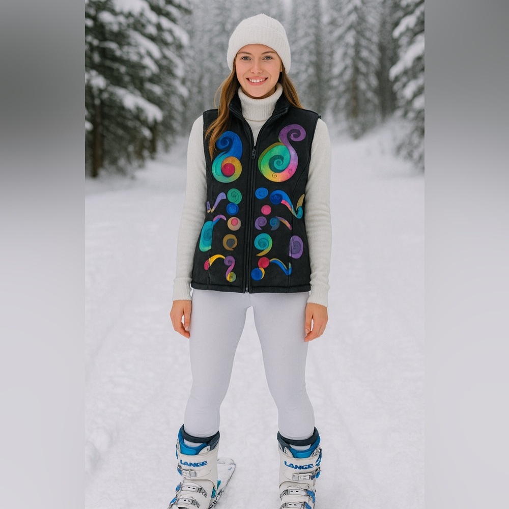 Fleece‎ vest XXL invisible world, Juno, Alaska silk art to wear